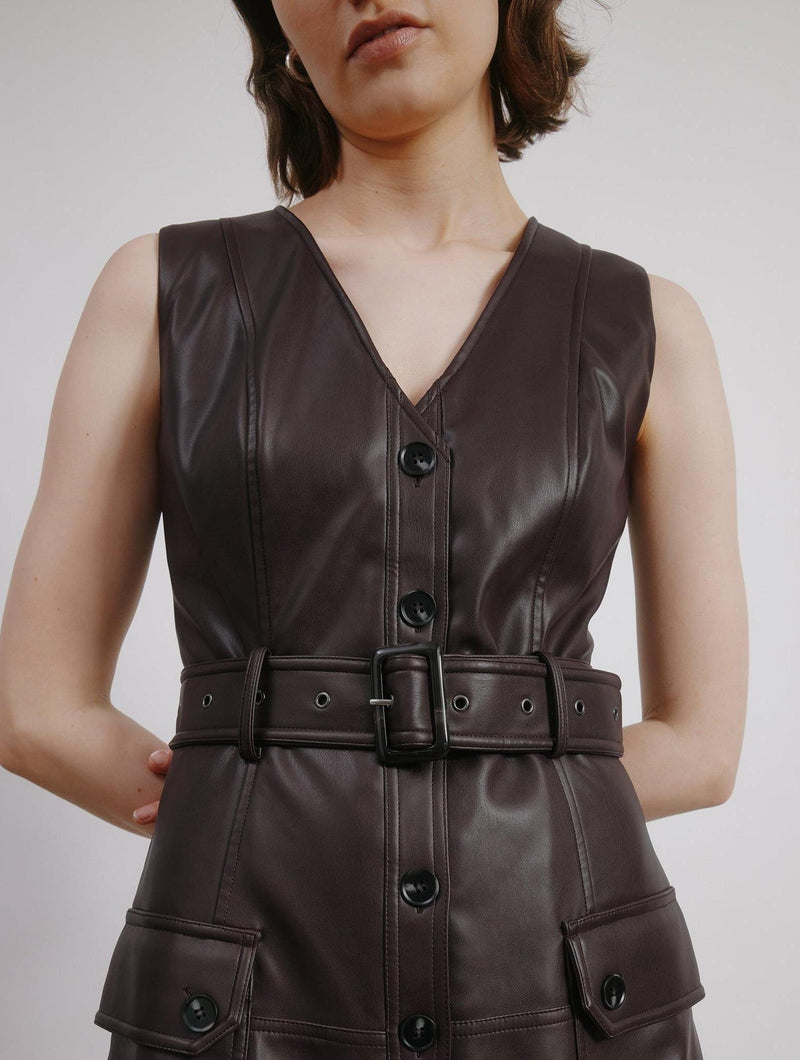 Albaray Faux Leather Belted Dress