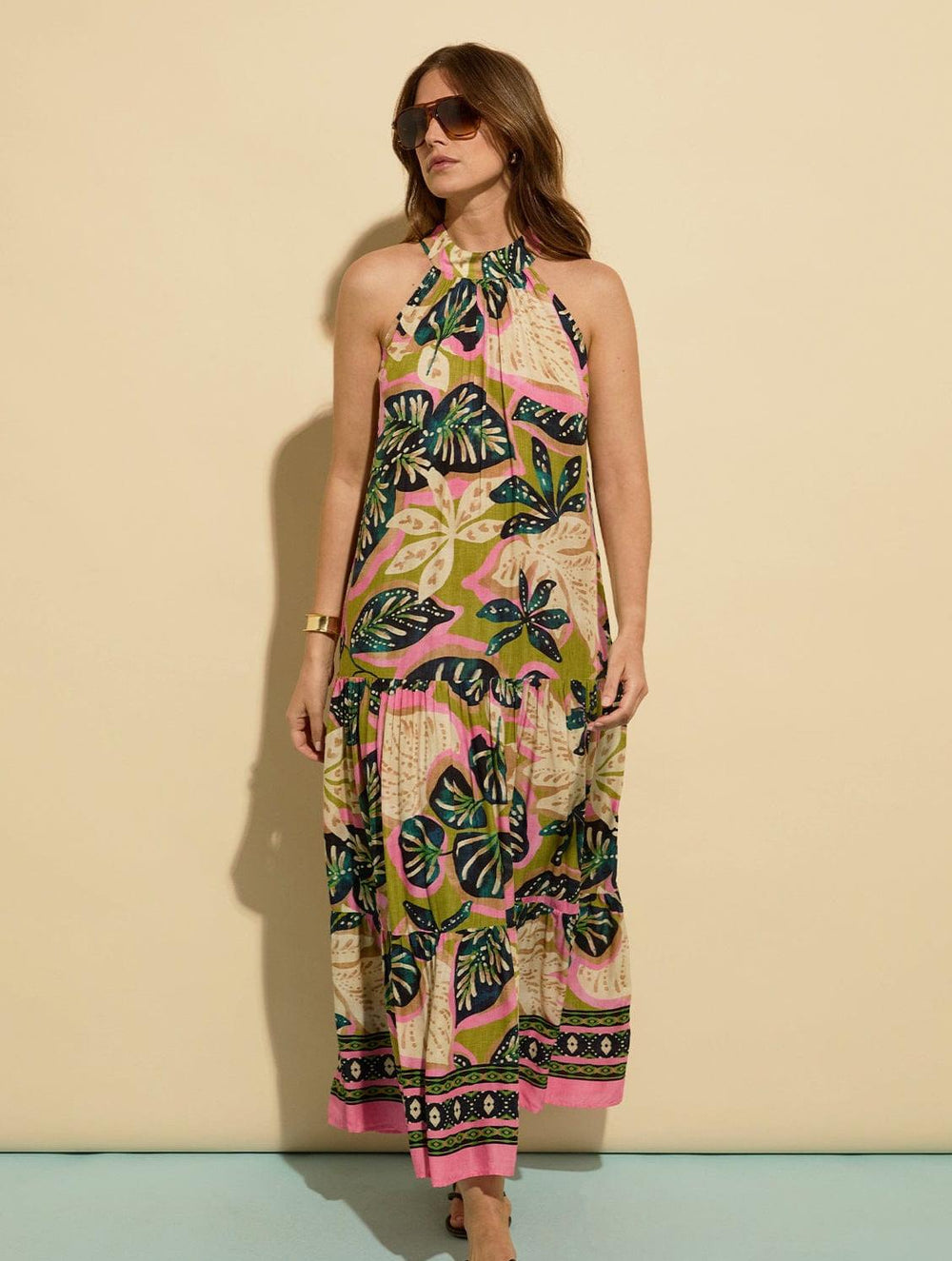Anouk LENZING™ ECOVERO™ Printed Sleeveless Maxi Dress | Lime Palm