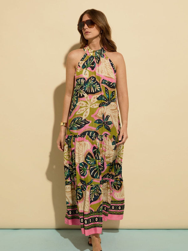 Baukjen Anouk LENZING™ ECOVERO™ Printed Sleeveless Maxi Dress | Lime Palm