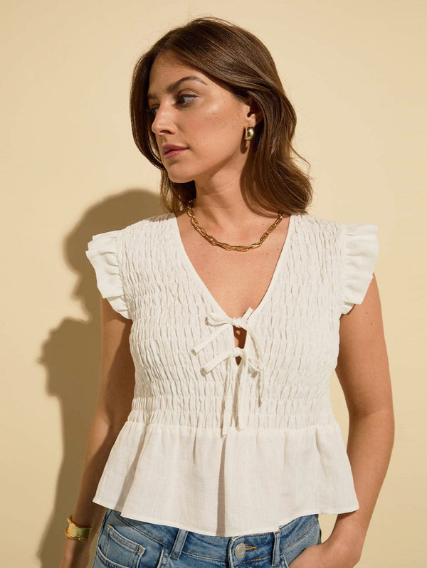 Baukjen Danielle Hemp Smocked Blouse | Pure White