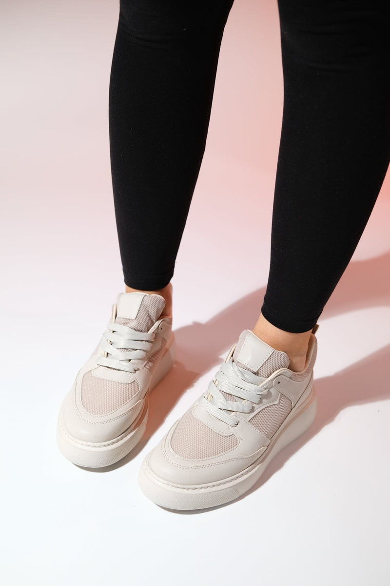 Ingrid Vegan Leather Platform Sneakers | Beige