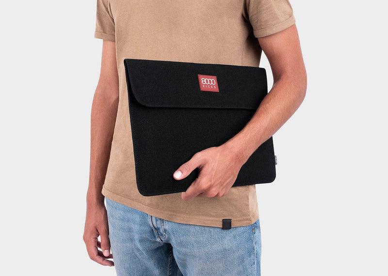 Double Sleeve Vegan Hemp Laptop Case | Black, L - 8000kicks Bags