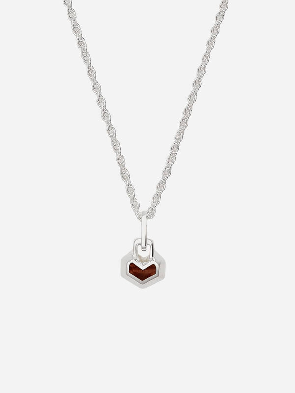 Under Her Eyes Mini Daryl Sterling Silver 16" Chain Necklace | Red Tiger Eye Silver / Silver