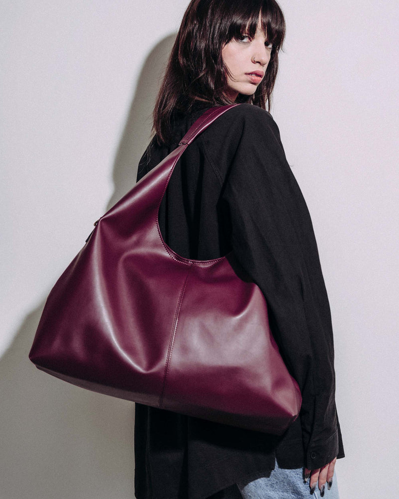 Bohema Grape Leather Vegan Slouchy Tote Bag | Burgundy