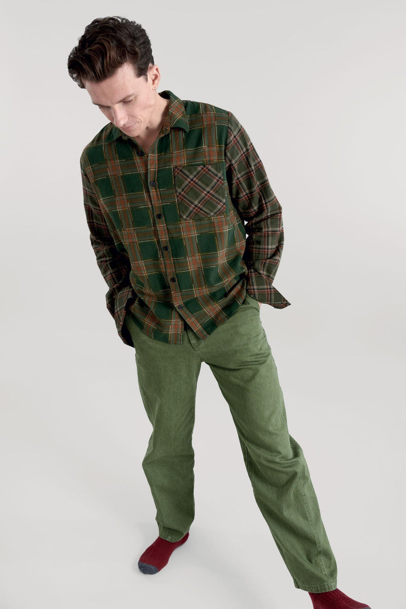 KOMODO Axel Men's Organic Cotton Patchwork Check Shirt | Green