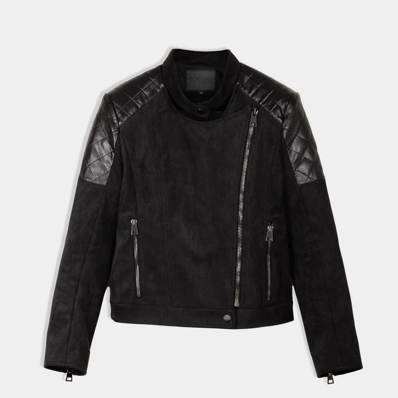 Eloquere Rockstar Vegan Suede Biker Jacket | Black