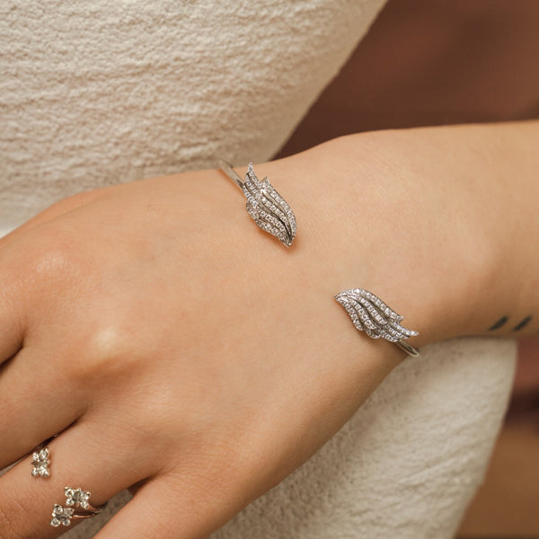 Angel Wing Sterling Silver Bangle | Silver
