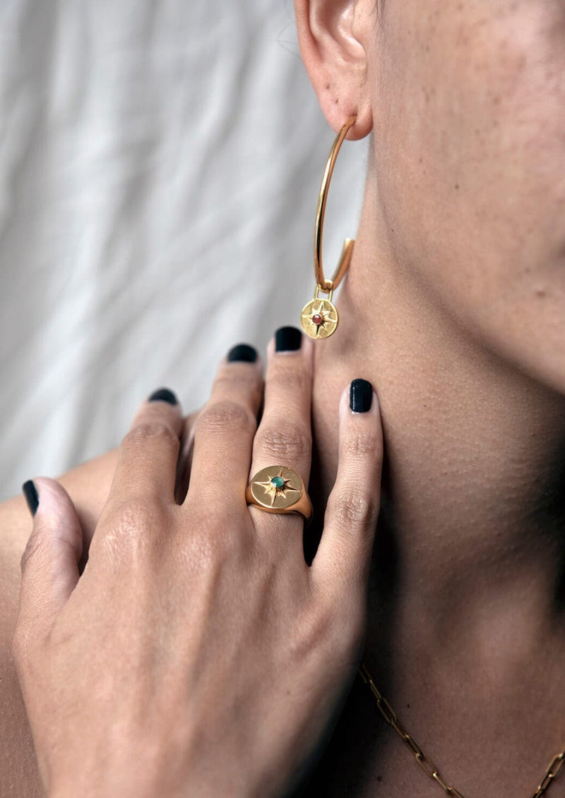 Under Her Eyes ASTRID RING <br> 18k Gold Plated - Malachite