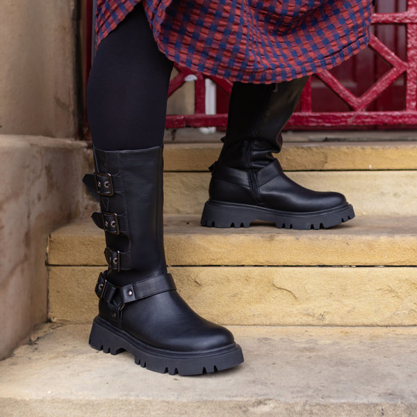 Cosmic Women's Vegan Leather Biker Boots | Black