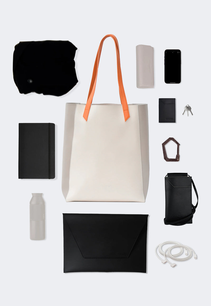 Basic Vegan Leather Everyday Tote Bag | Tricolor Orange