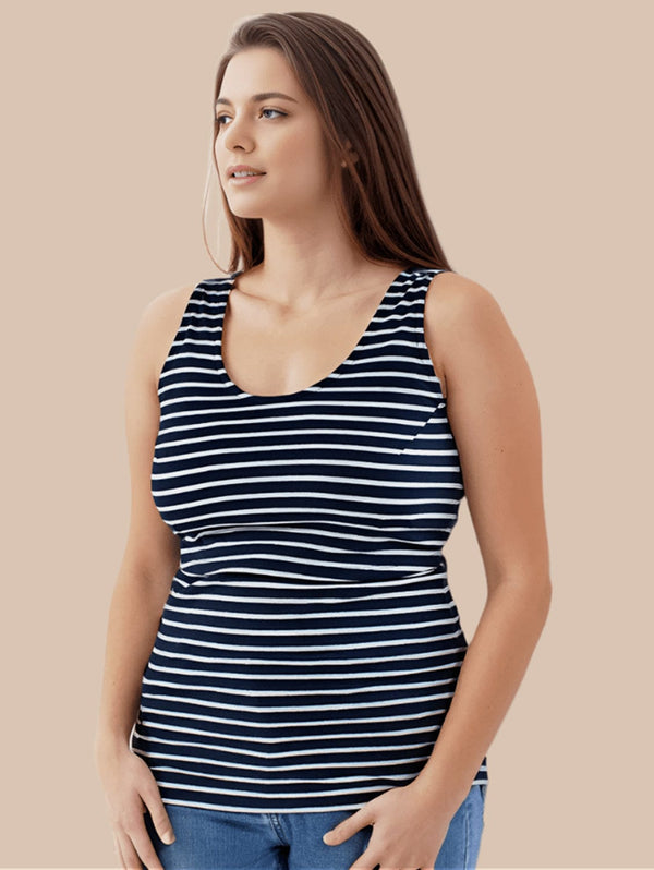 The Bshirt Nursing Laced Cotton Vest | Navy/White Stripe UK6 / EU34 / US2