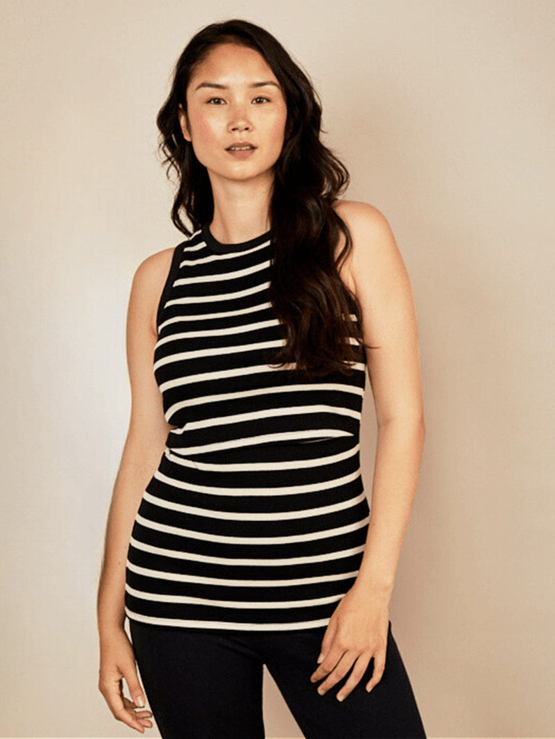 The Bshirt Bshirt Nursing Cotton Rib Racer Vest | Black Stripe UK8 / Without Lace