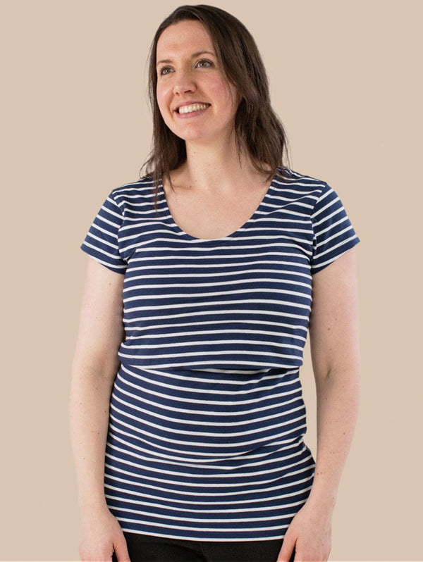 The Bshirt Nursing Short Sleeve Cotton T-shirt | Navy & White Stripes