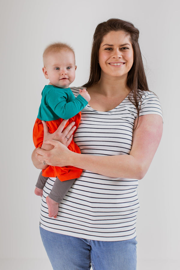 The Bshirt Nursing short sleeve t-shirt in White/Navy Stripes
