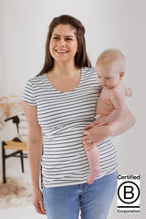 Immaculate Vegan - The Bshirt Nursing short sleeve t-shirt in White/Navy Stripes