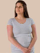 Immaculate Vegan - The Bshirt Nursing Short Sleeve Twin Pack Cotton T-shirt | Navy & White Stripes