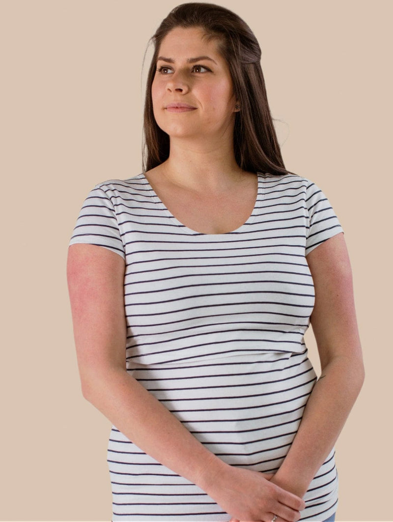 The Bshirt Nursing Short Sleeve Twin Pack Cotton T-shirt | Navy & White Stripes