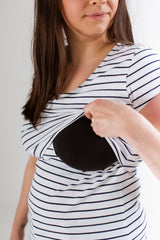 Immaculate Vegan - The Bshirt Nursing short sleeve t-shirt in White/Navy Stripes