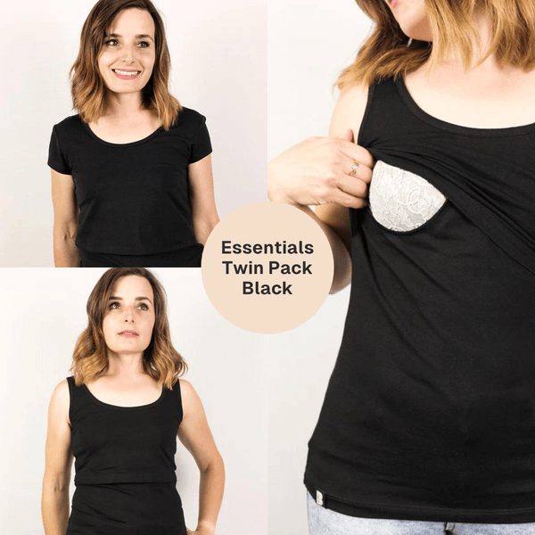 The Bshirt Bshirt Nursing Essentials Twin Pack- Black Vest & Black T-Shirt