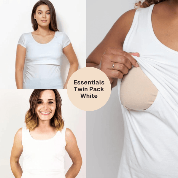 The Bshirt Bshirt Nursing Essentials Twin Pack- White Vest & White T-Shirt
