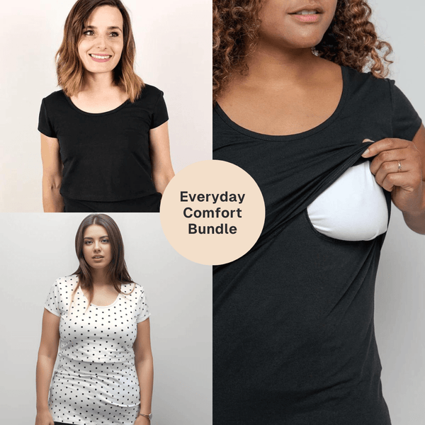 The Bshirt Bshirt Nursing short sleeve t-shirt Twin Pack- Black & Cream/Black Spots