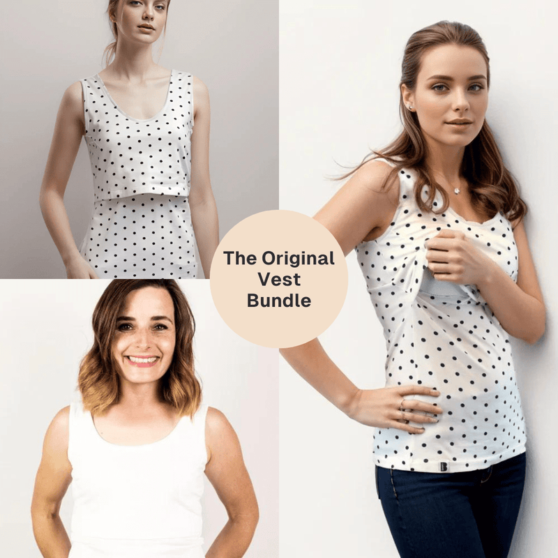 The Bshirt Bshirt Nursing Vest - Twin Pack -White & Cream/Black Spots