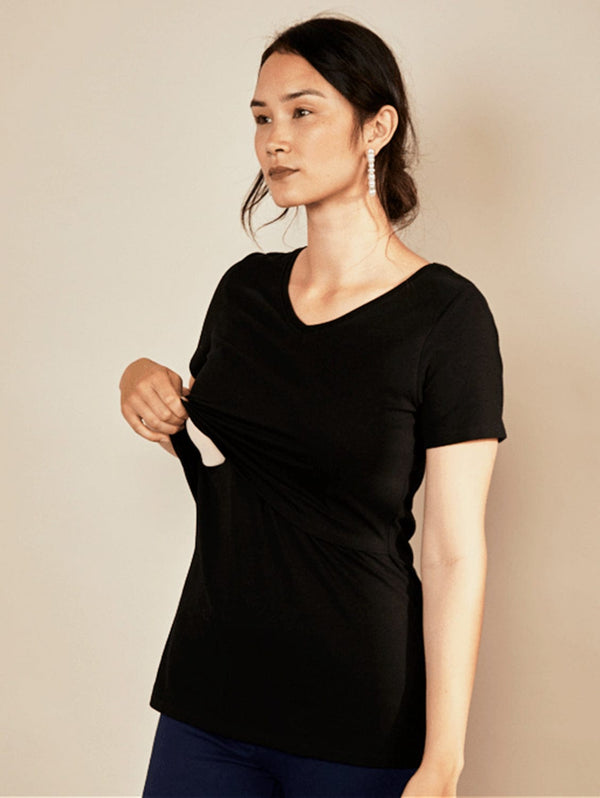 The Bshirt Nursing V Neck Cotton T-shirt | Black