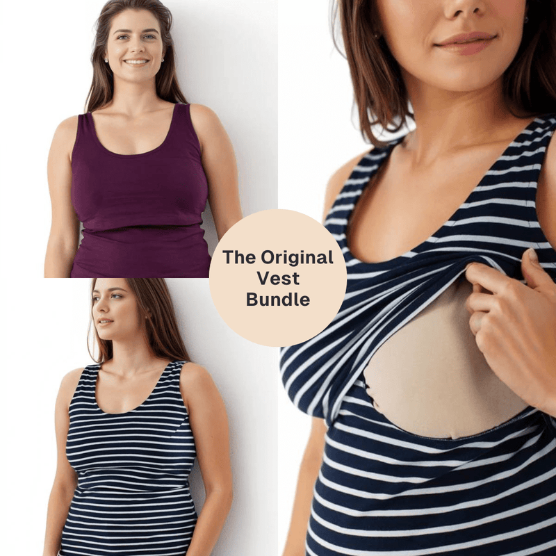 The Bshirt Bshirt Nursing Vest - Twin Pack -Plum & Navy/White Stripes