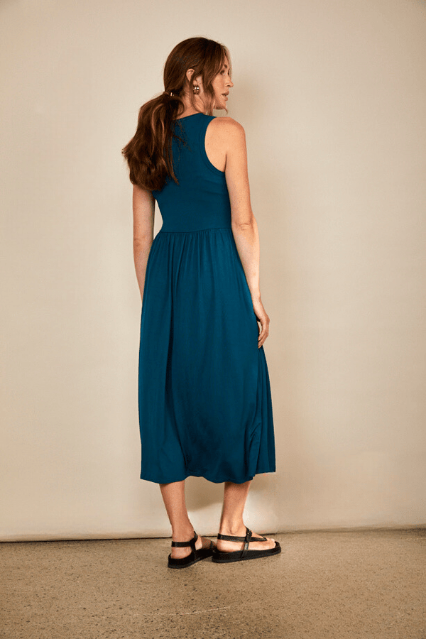 The Bshirt Bshirt Women's Racer Back Gathered Dress in Teal