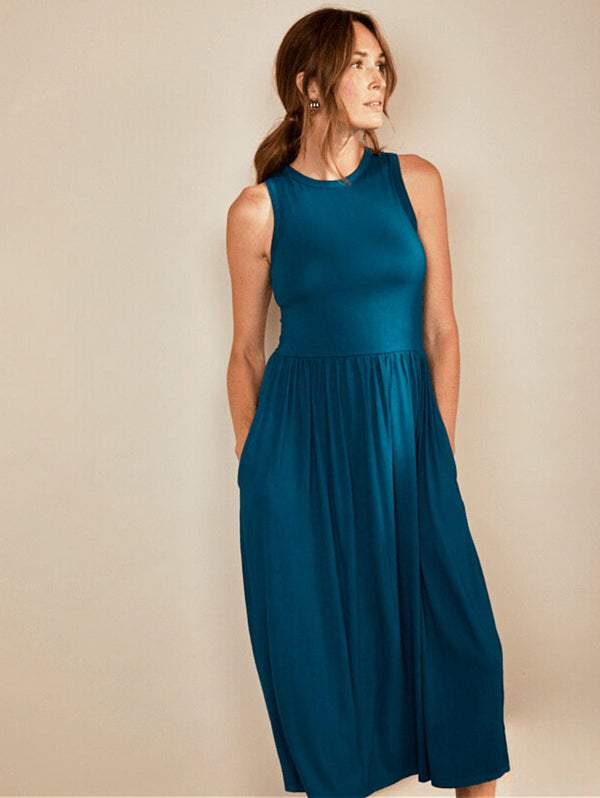 The Bshirt Racer Viscose Back Gathered Dress | Teal