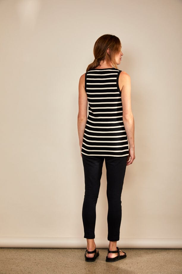 The Bshirt Bshirt Women's Rib Racer Vest in Black and White Stripe