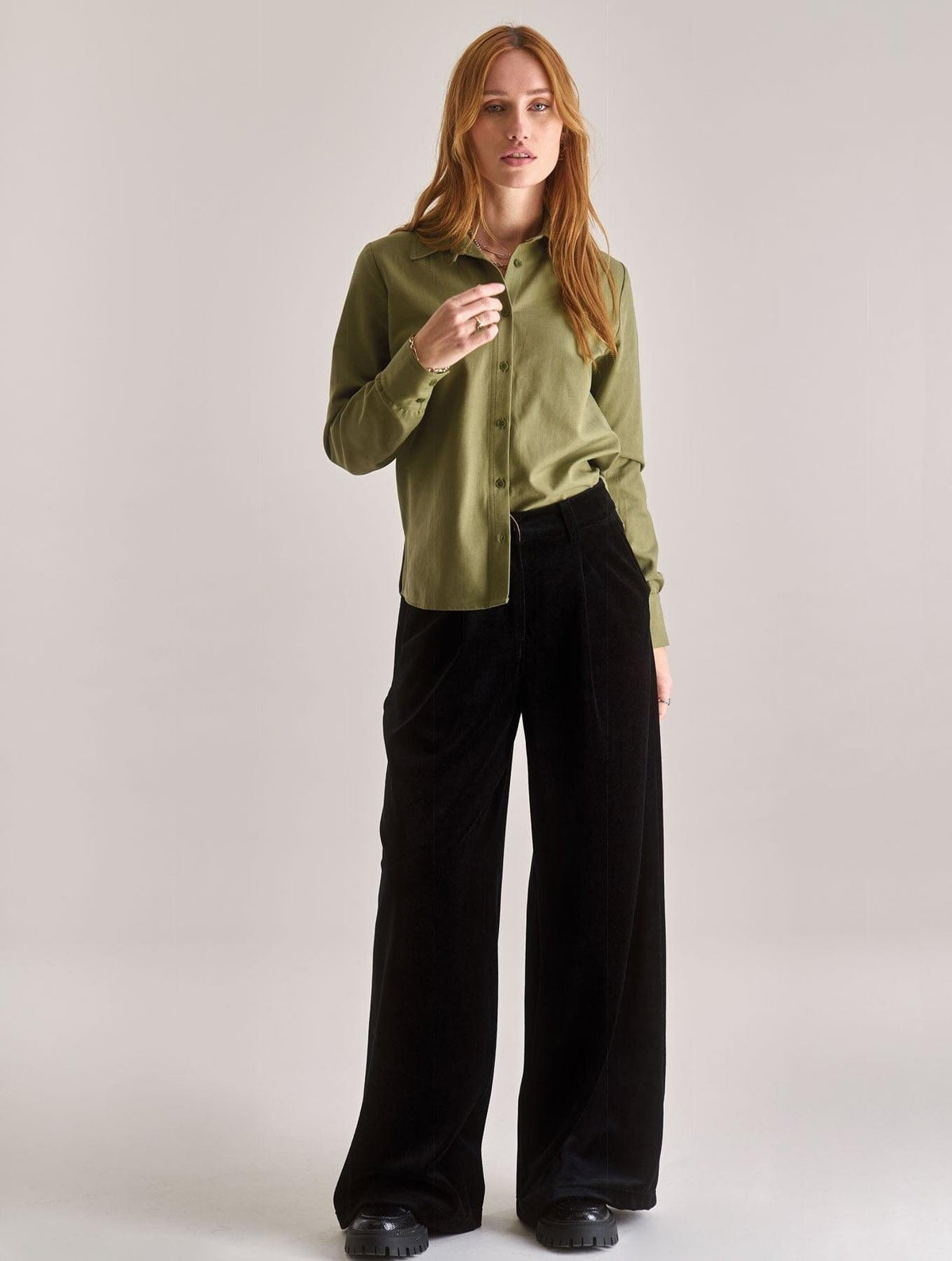 Women's Kenji Cotton Tencel Shirt | Olive – Immaculate Vegan