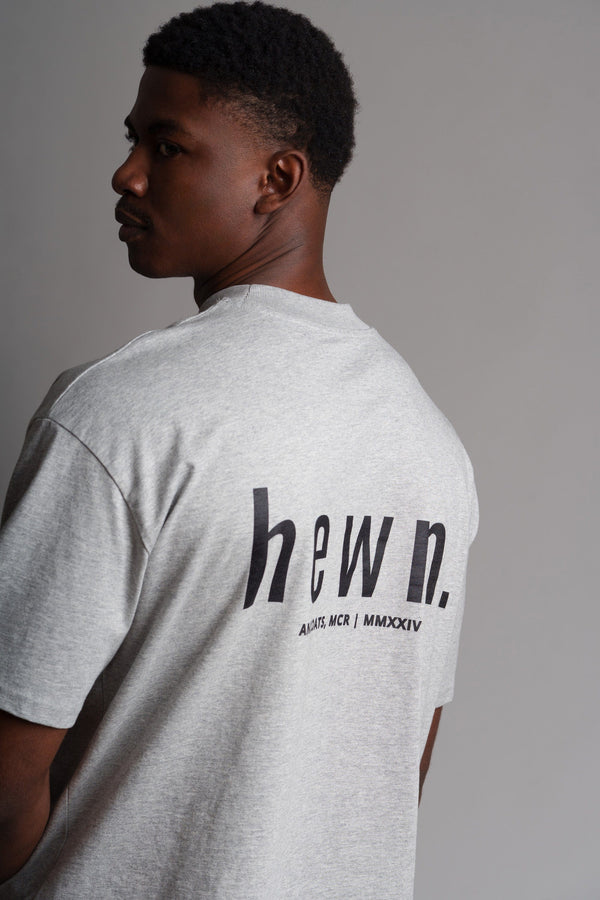 hewn. Mens Organic Cotton Signature Oversized T-shirt in Rock Grey Marl