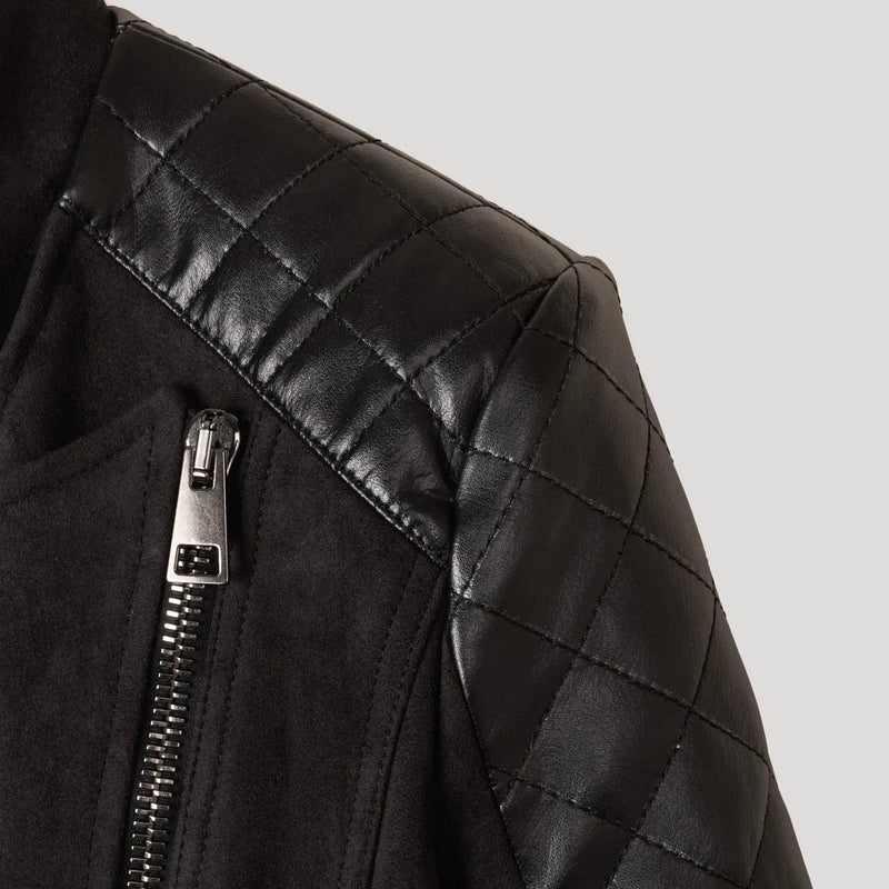 Eloquere Rockstar Vegan Suede Biker Jacket | Black