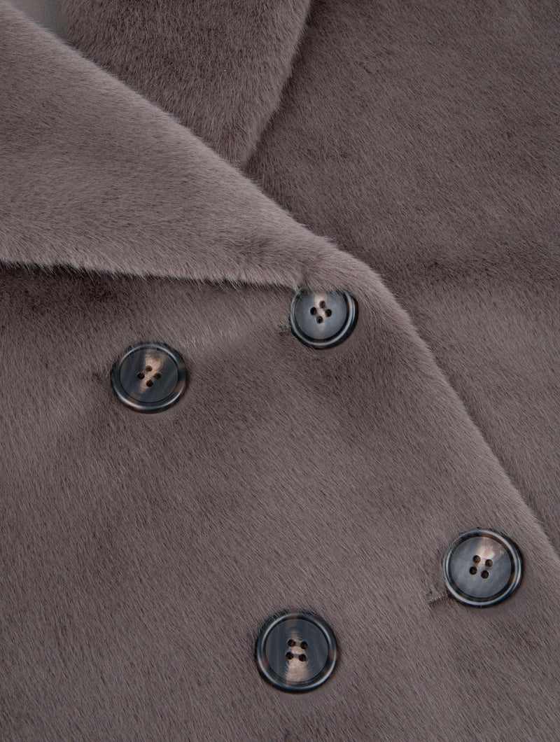 Issy London Kelly Double Breasted Longline Faux Fur Coat Taupe
