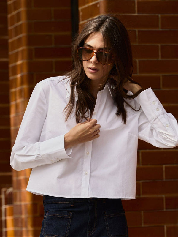 Baukjen Corey Organic Cotton Cropped Shirt | Pure White