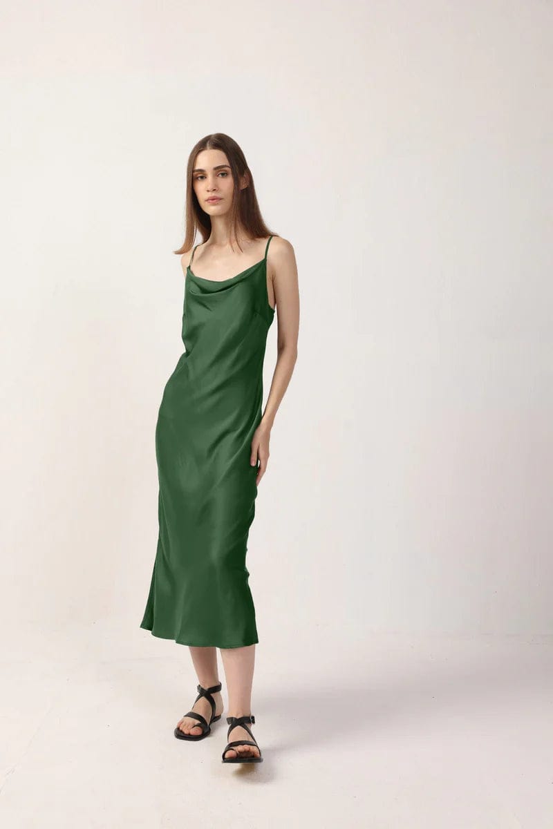 knee length dresses for ladies Black Draped Cowl Neck Midi Dress by Badgley Mischka main image 1