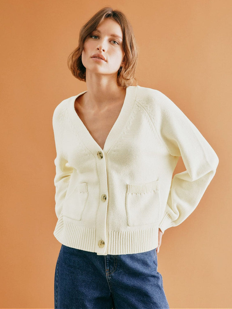 Albaray Cream Relaxed V Neck Cardigan