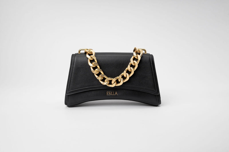Eslla Dharma Desserto Cactus Leather Vegan Crossbody With Matte Gold Chain | Black Black