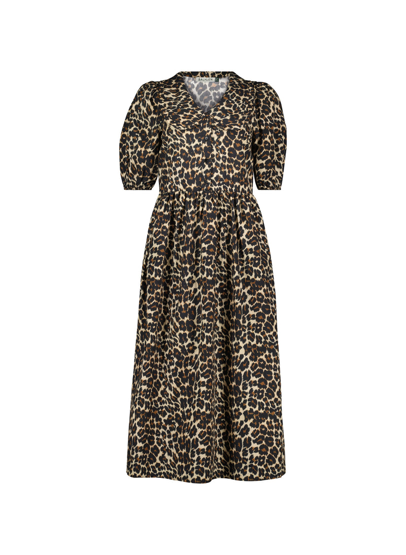 Imogen Organic Cotton Printed Midi Dress | Brown Leopard