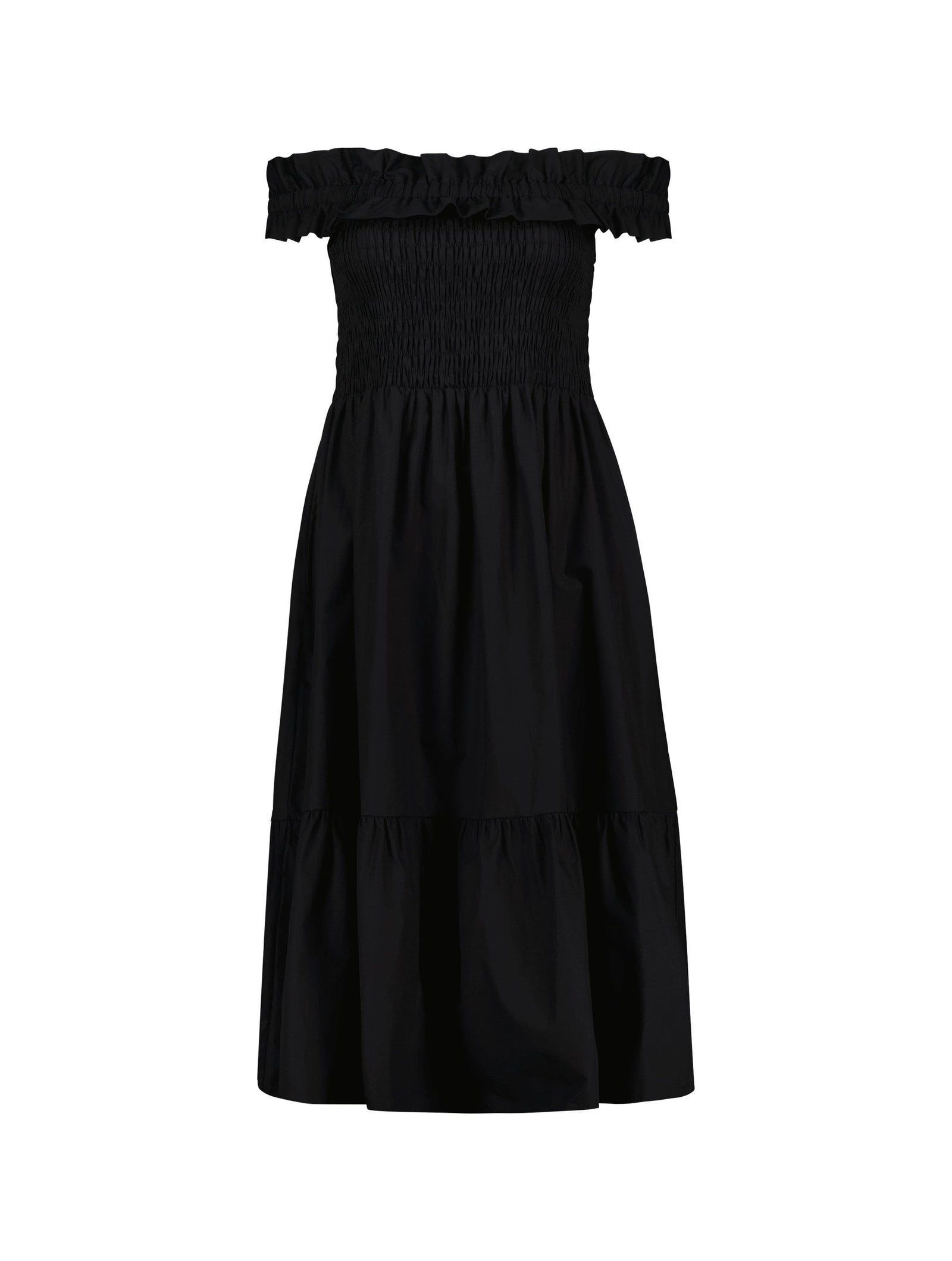 Rafaella Organic Cotton Off Shoulder Midi Dress | Caviar Black Immaculate Vegan Rafaella Organic Cotton Off Shoulder Midi Dress | Caviar Black Immaculate Vegan