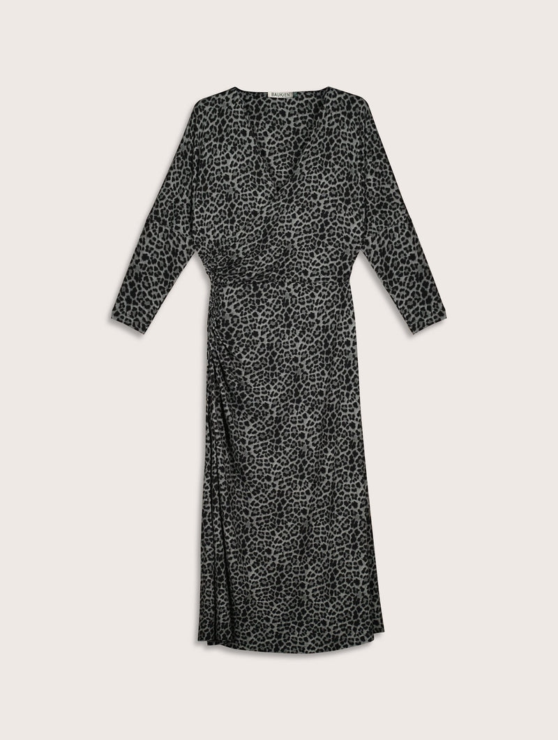 Kylar Printed Jersey Midi Dress | Steel Leopard