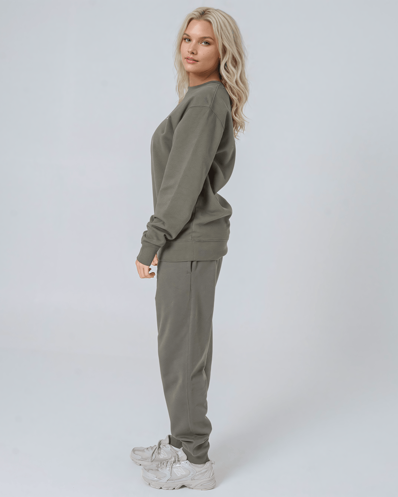 hewn. Womens Organic Cotton Relaxed-fit Sweatshirt in Pine Green Khaki