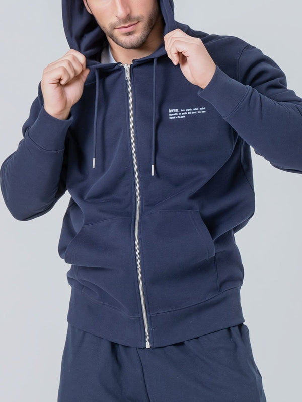 hewn. Mens Organic Cotton Relaxed-fit Zip Hoodie in Midnight Navy