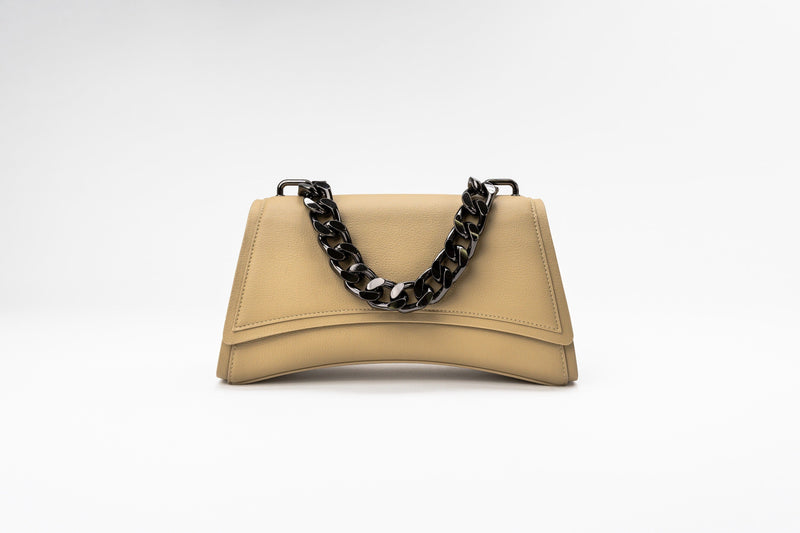 Eslla Dharma Desserto Cactus Leather Vegan Crossbody With Gunmetal Chain |  Beige Sand