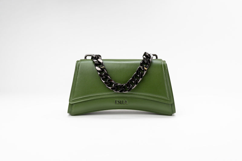 Eslla Dharma Desserto Cactus Leather Vegan Crossbody With Gunmetal Chain | Green With Green Trim