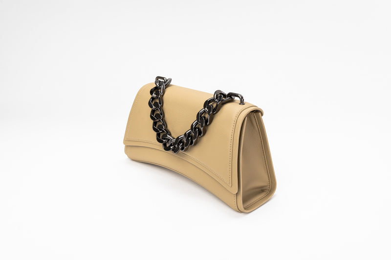 Eslla Dharma Desserto Cactus Leather Vegan Crossbody With Gunmetal Chain |  Beige Sand