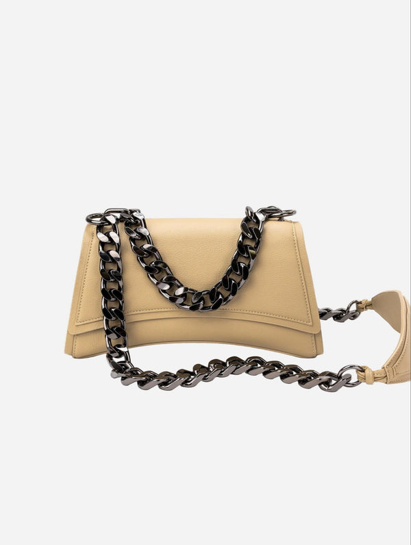 Eslla Dharma Desserto Cactus Leather Vegan Crossbody With Gunmetal Chain |  Beige Sand