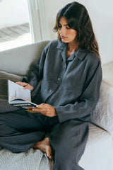 Immaculate Vegan - AmourLinen Snooze Long Sleeve Pyjama Set | Multiple Colours Charcoal / XS