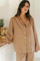 Immaculate Vegan - AmourLinen Nightly Long Sleeve Pyjama Set | Multiple Colours Rosy Brown / XS